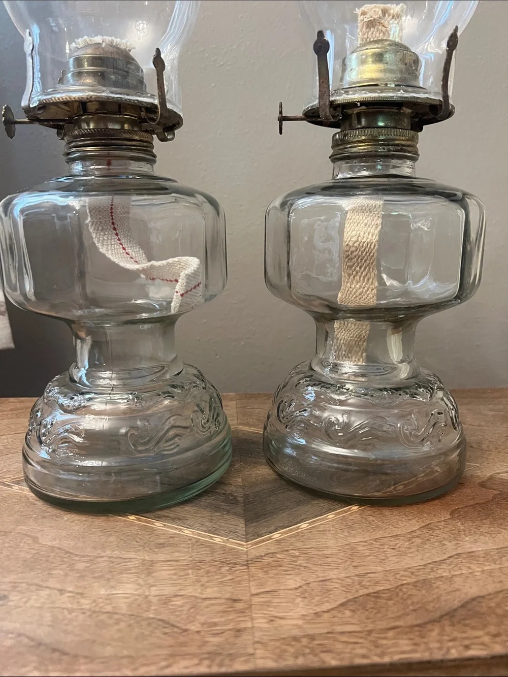 Matching Vintage Glass Hurricane Oil Lamps